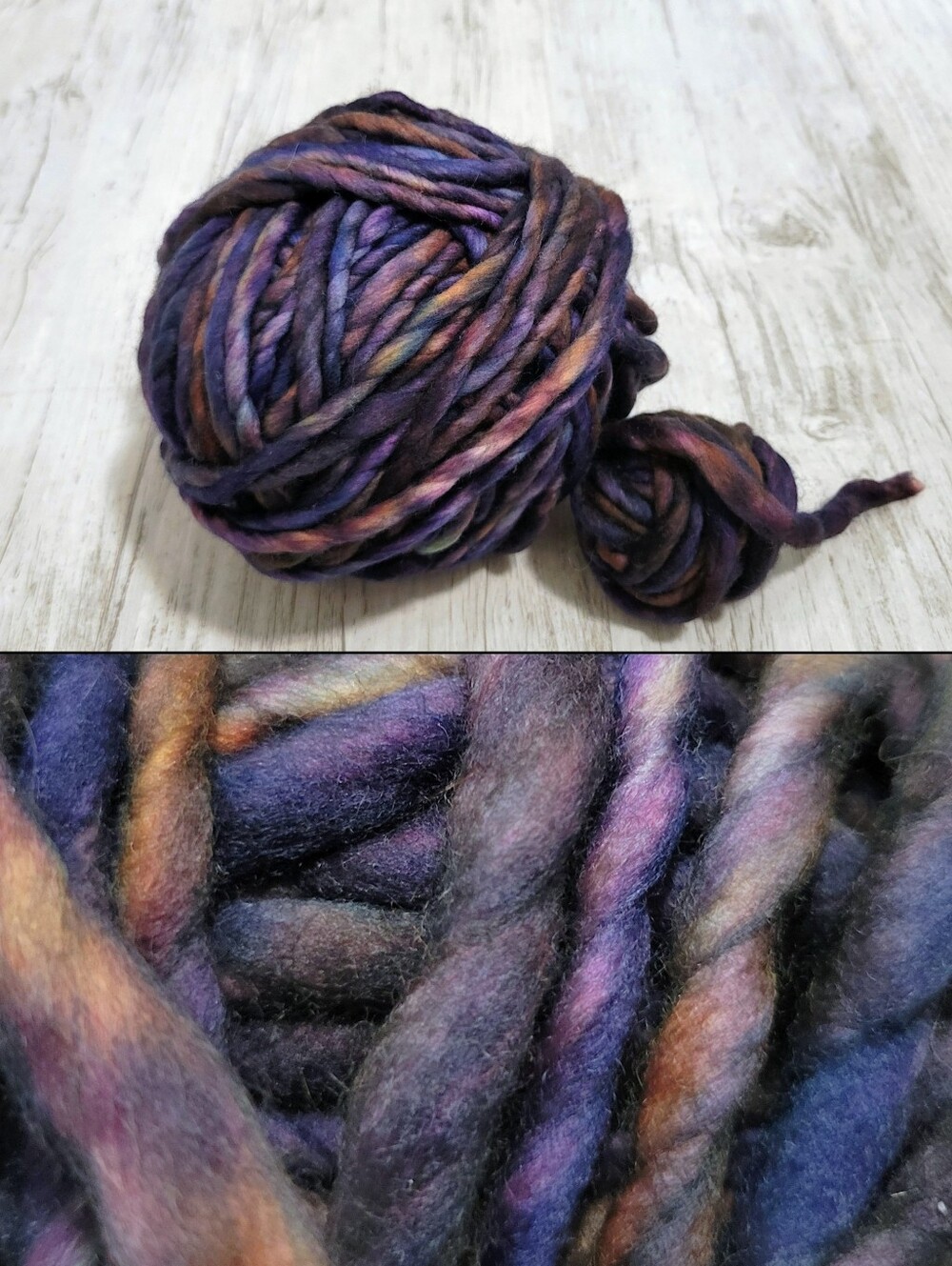 Super Bulky Hand-Dyed Wool Yarn Balls - 160g Total (Purple, Blue, Rust Multi)